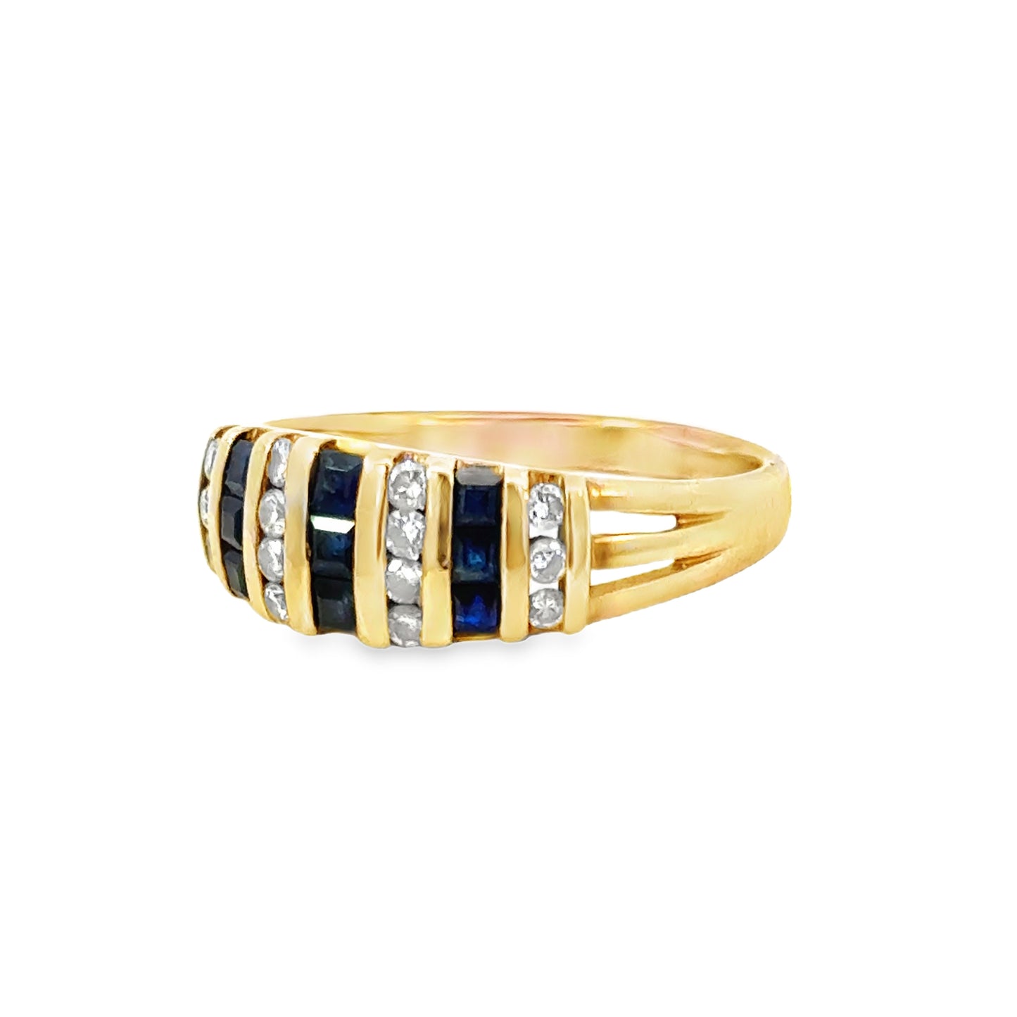 14K Yellow Gold Sapphire & Diamond Channel Band