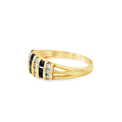 14K Yellow Gold Sapphire & Diamond Channel Band