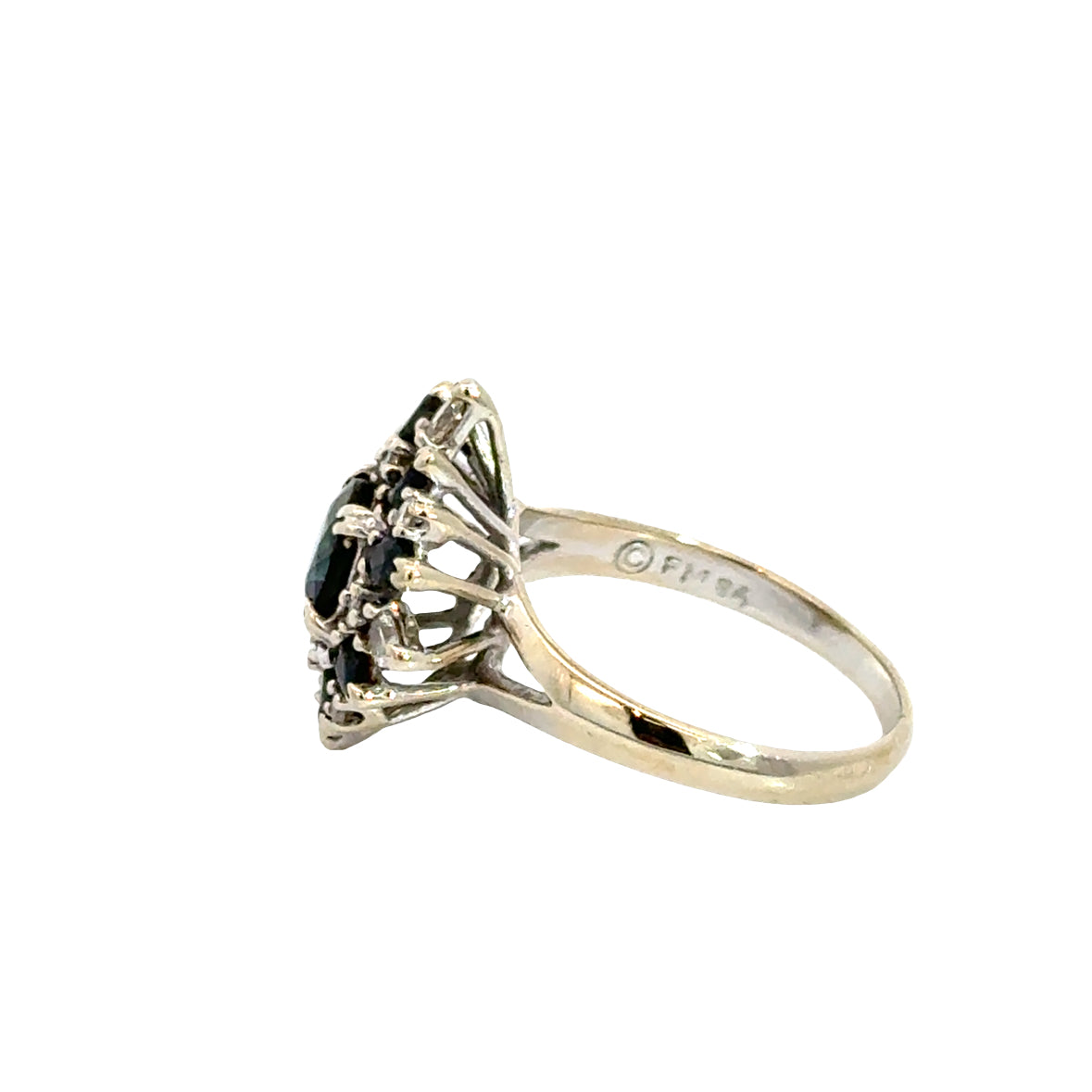 18K White Gold Graceful Sapphire & Diamond Flower Cluster Ring