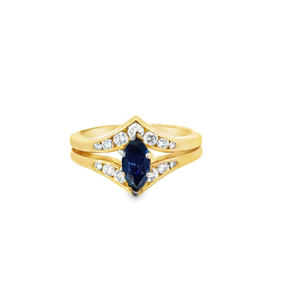 18K Yellow Gold Marquise Sapphire & Diamond Chevron Ring Set