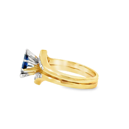 18K Yellow Gold Marquise Sapphire & Diamond Chevron Ring Set