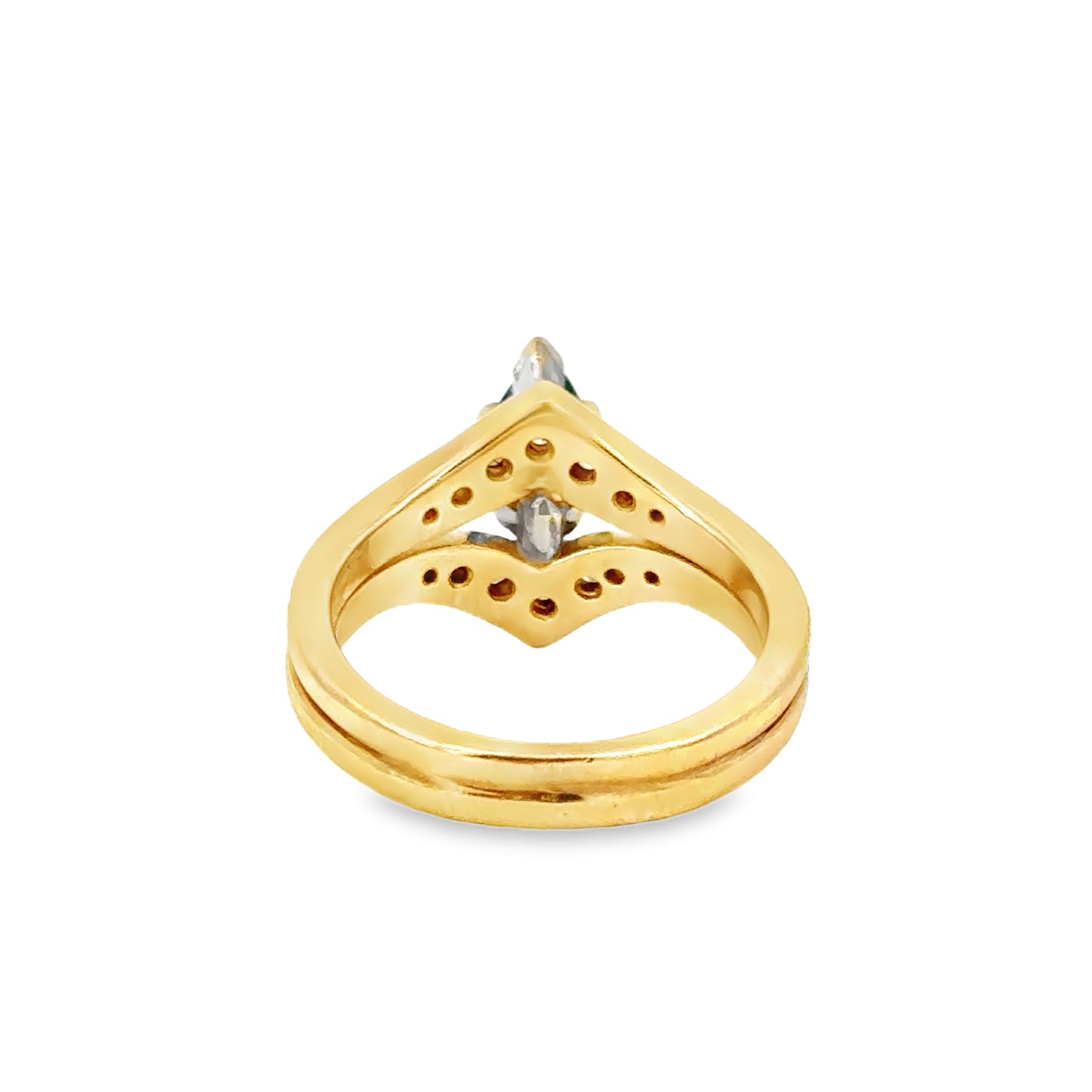 18K Yellow Gold Marquise Sapphire & Diamond Chevron Ring Set