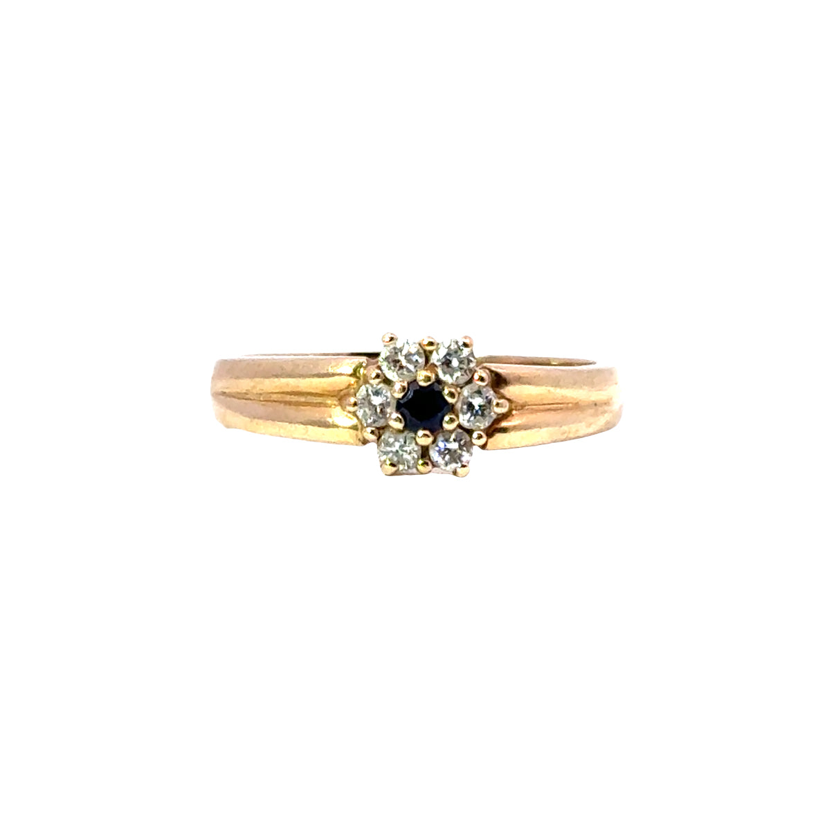 14K Yellow Gold Sapphire & Diamond Flower Ring