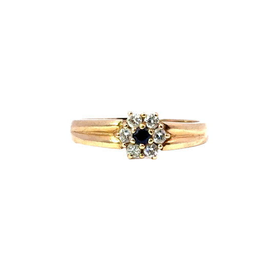 14K Yellow Gold Sapphire & Diamond Flower Ring