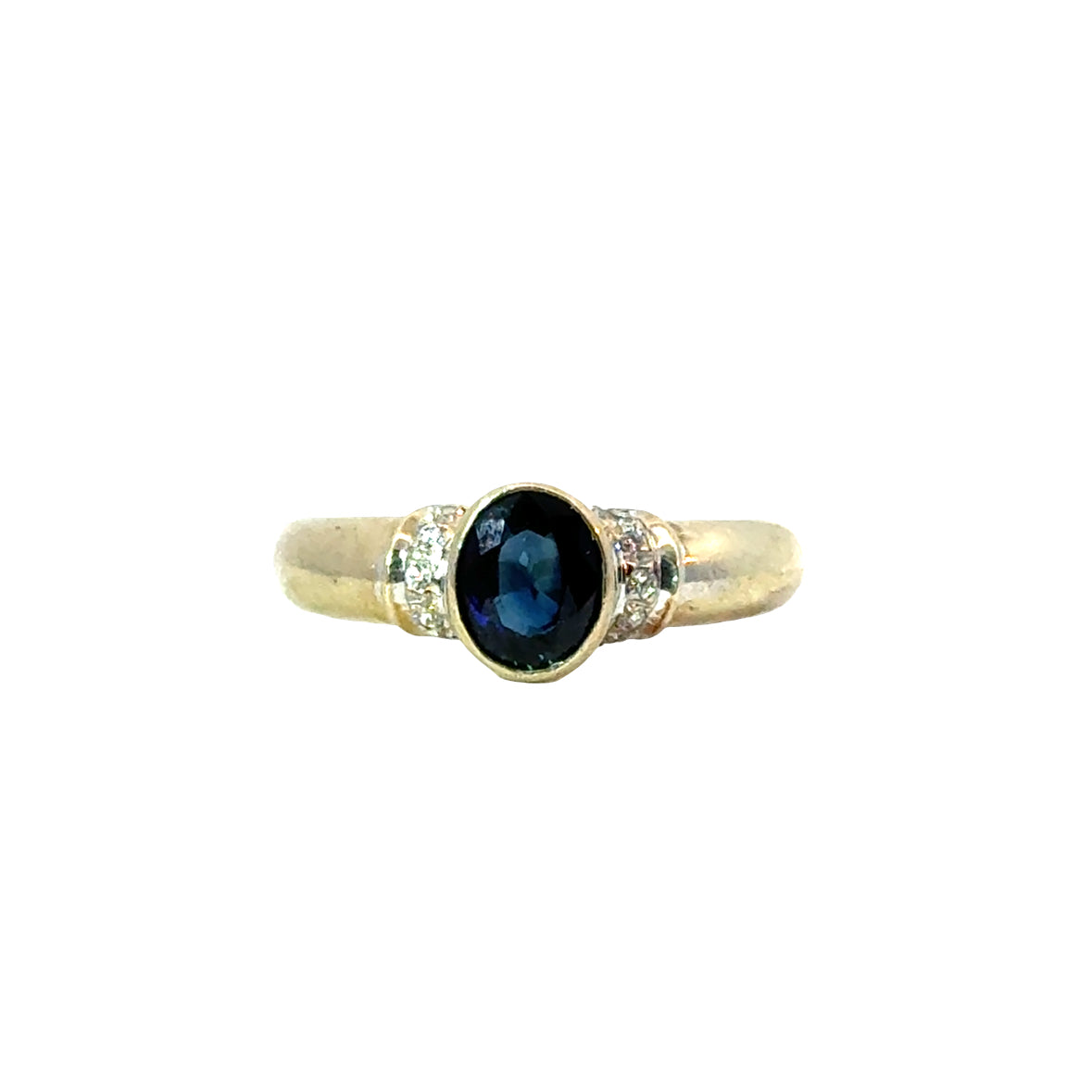 14K Yellow Gold Oval Sapphire & Diamond Accent Ring