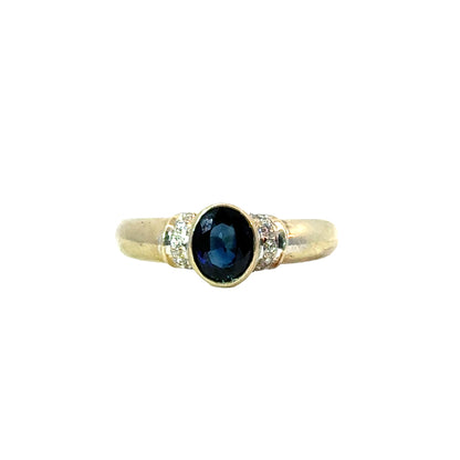 14K Yellow Gold Oval Sapphire & Diamond Accent Ring