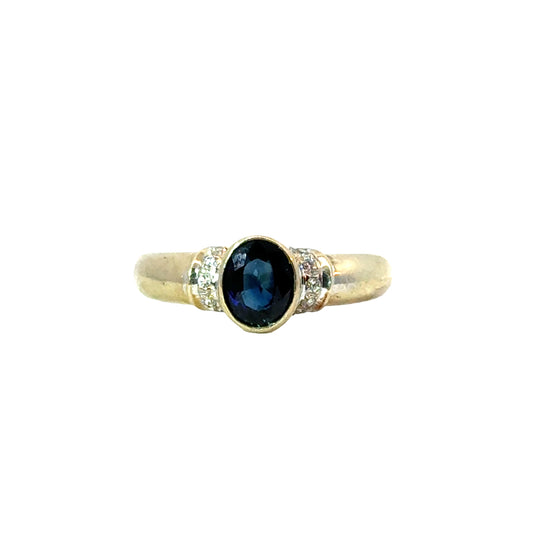 14K Yellow Gold Oval Sapphire & Diamond Accent Ring