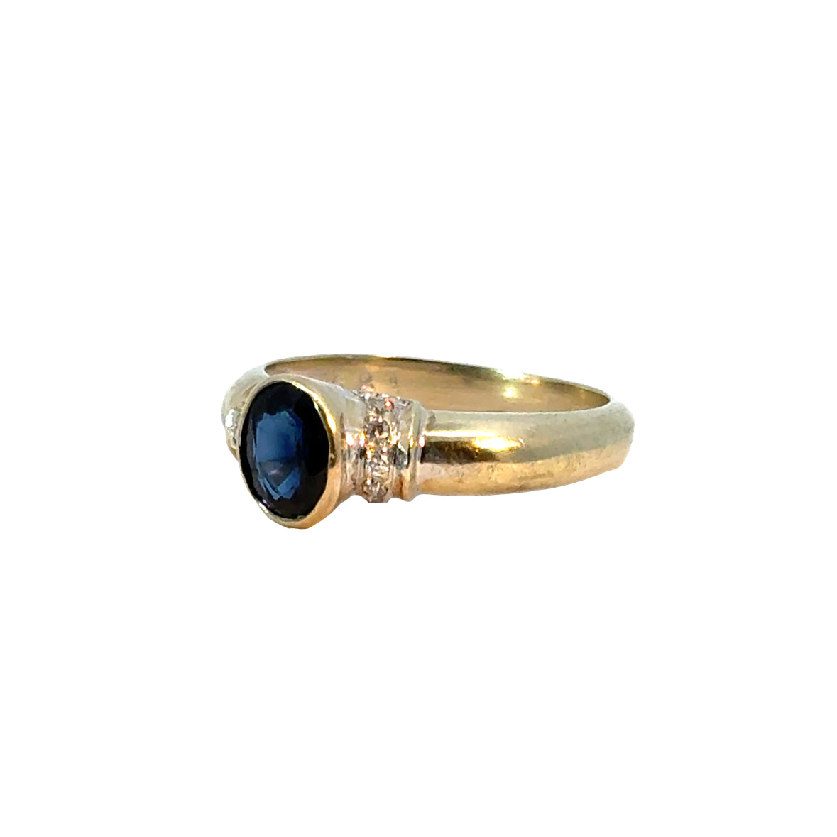 14K Yellow Gold Oval Sapphire & Diamond Accent Ring
