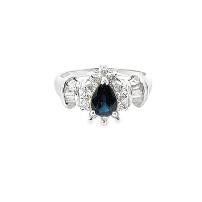 Elegant 14K White Gold Sapphire & Diamond Ring