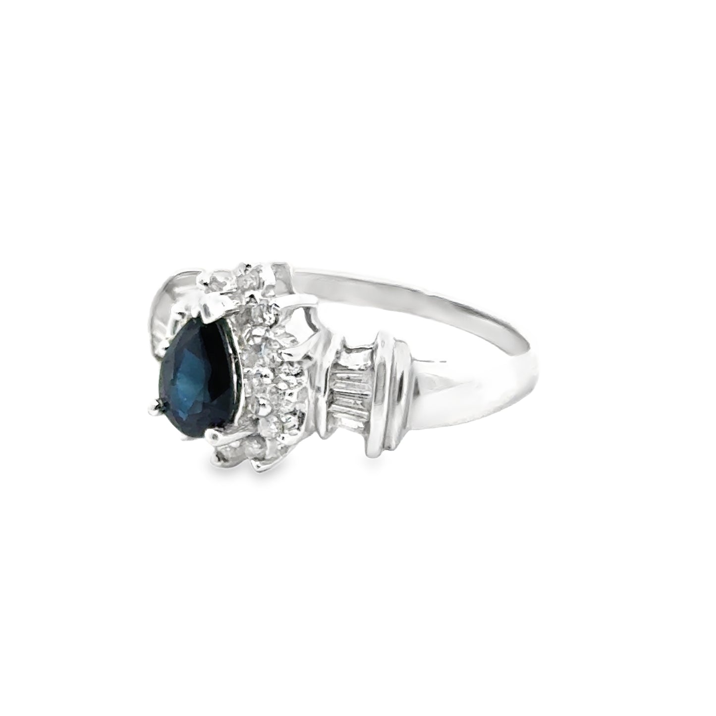 Elegant 14K White Gold Sapphire & Diamond Ring