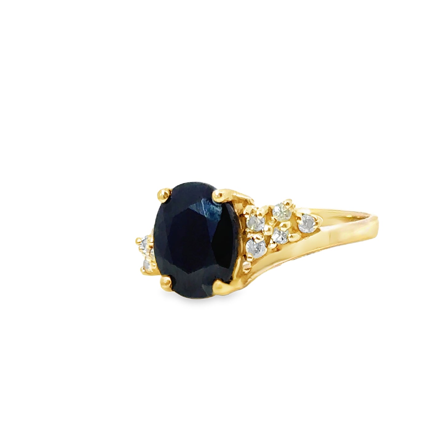 Estate Sapphire Ring with Diamond Clusters – 14K Yellow Gold