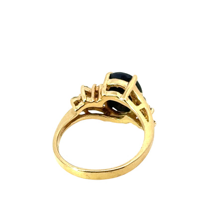 Estate Sapphire Ring with Diamond Clusters – 14K Yellow Gold
