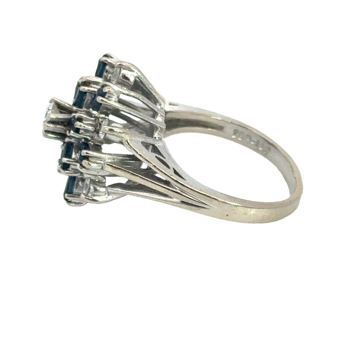 14K White Gold Sapphire Starburst Diamond Ring Vintage Estate