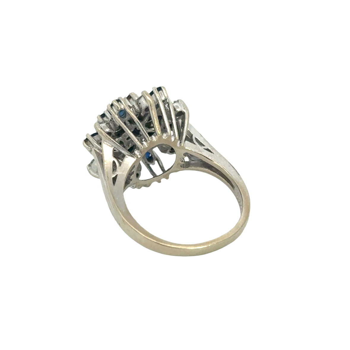 14K White Gold Sapphire Starburst Diamond Ring Vintage Estate