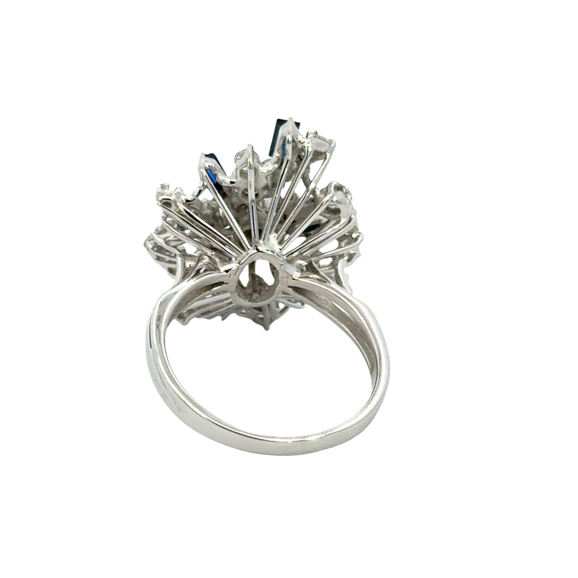 Mid-Century     18K White Gold Diamond & Sapphire Starburst Ring