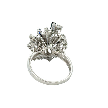 Mid-Century     18K White Gold Diamond & Sapphire Starburst Ring