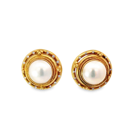18K Mabe Pearl & Diamond Accent Clip-On Earrings