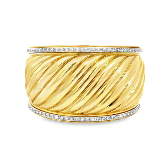 David Yurman Signature Fluted Cuff, 18K Gold & Diamond Pavé