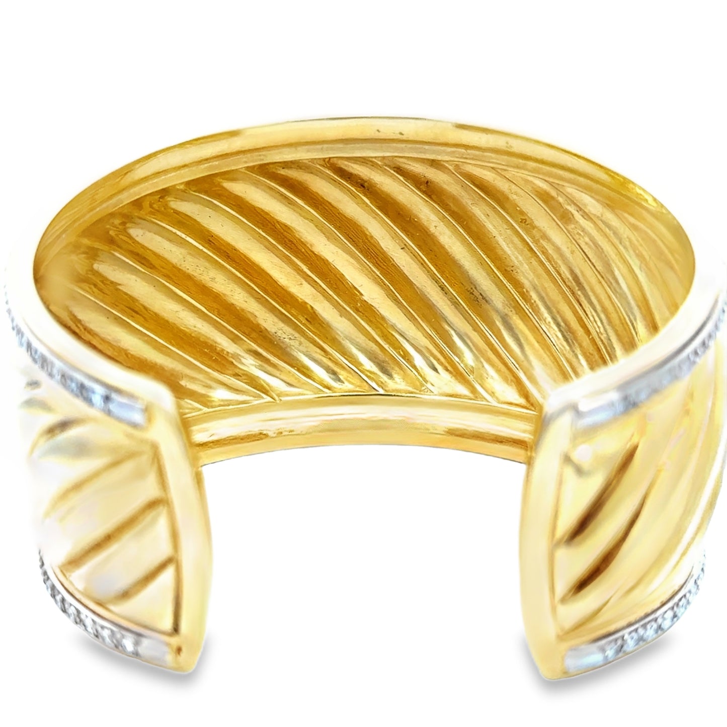 David Yurman Signature Fluted Cuff, 18K Gold & Diamond Pavé