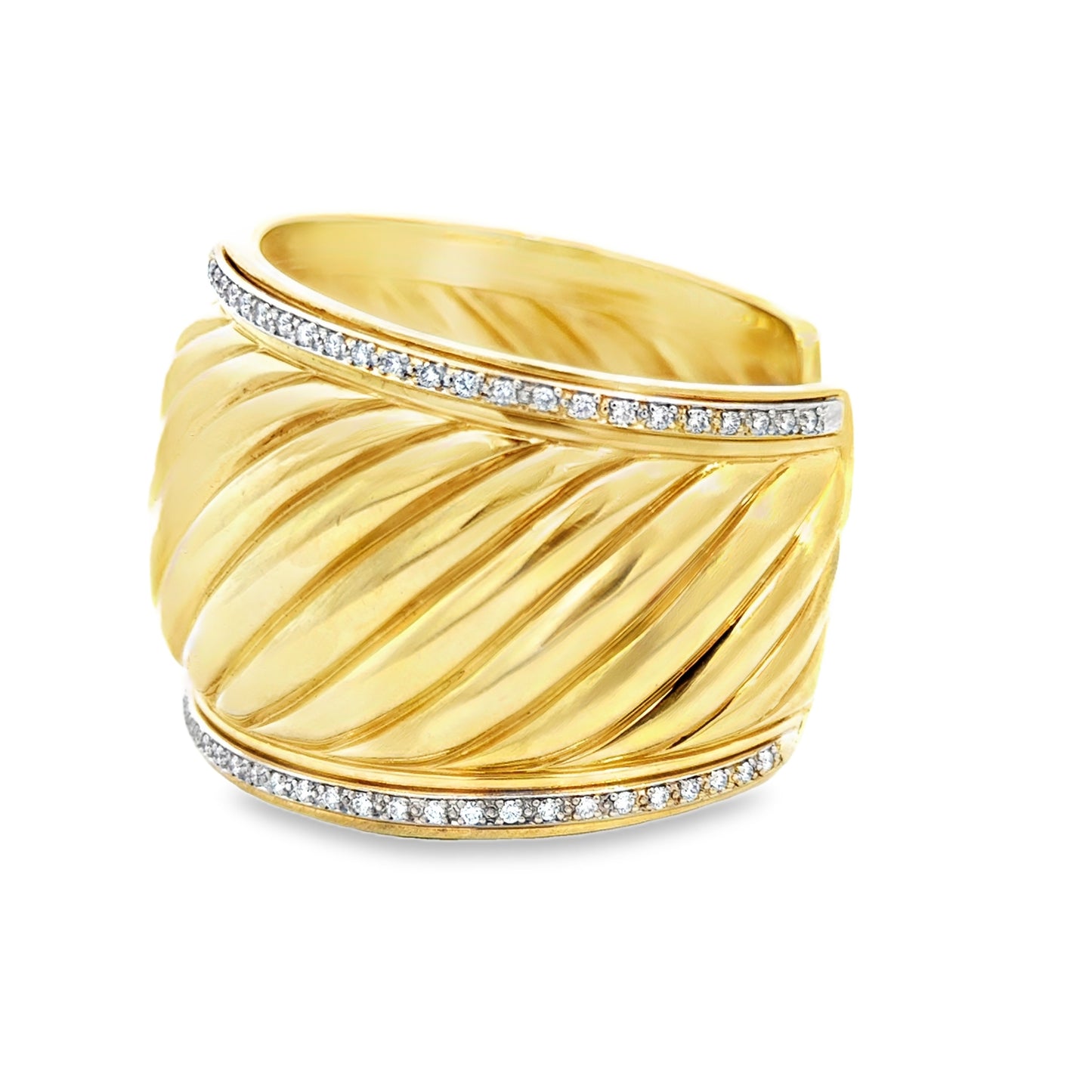 David Yurman Signature Fluted Cuff, 18K Gold & Diamond Pavé