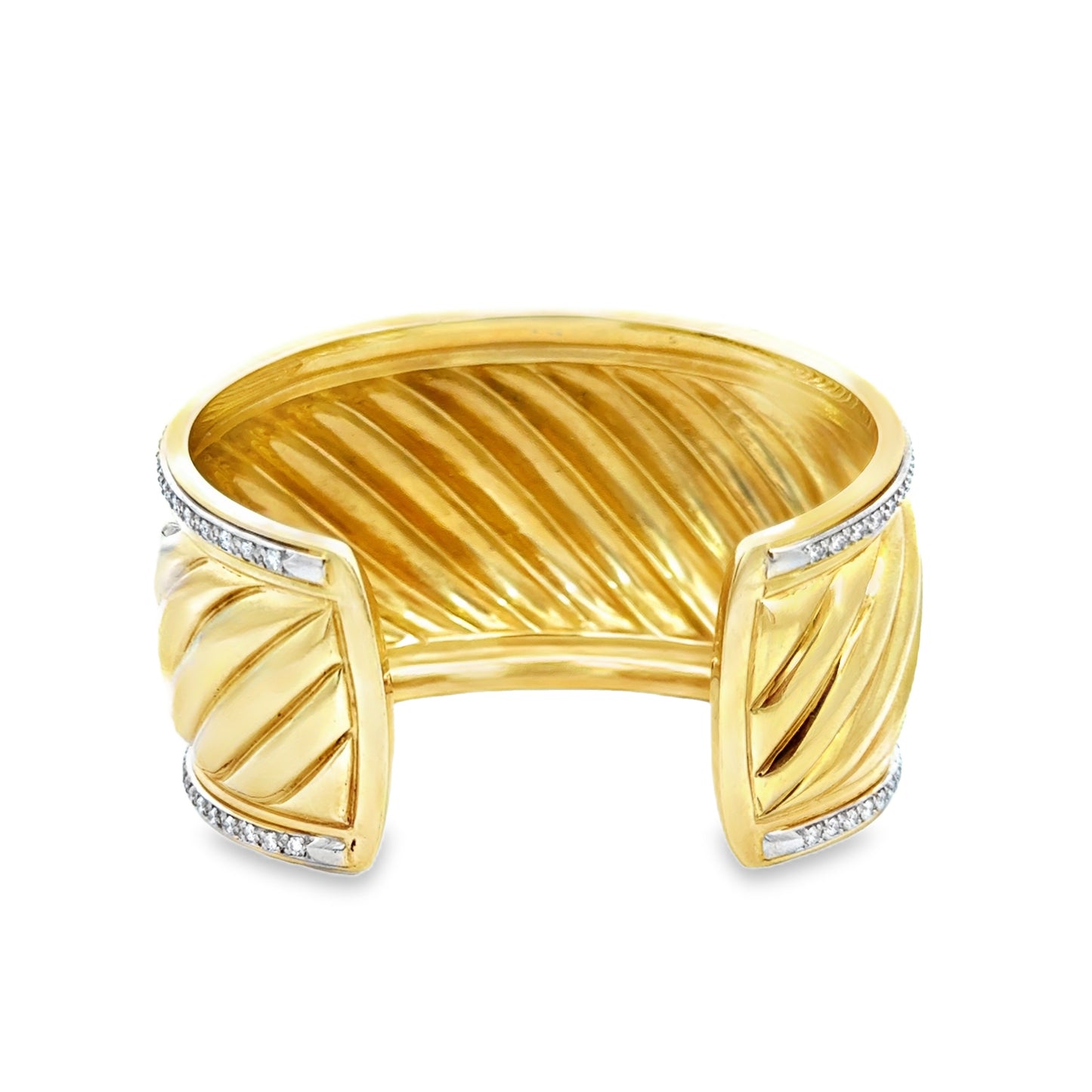 David Yurman Signature Fluted Cuff, 18K Gold & Diamond Pavé