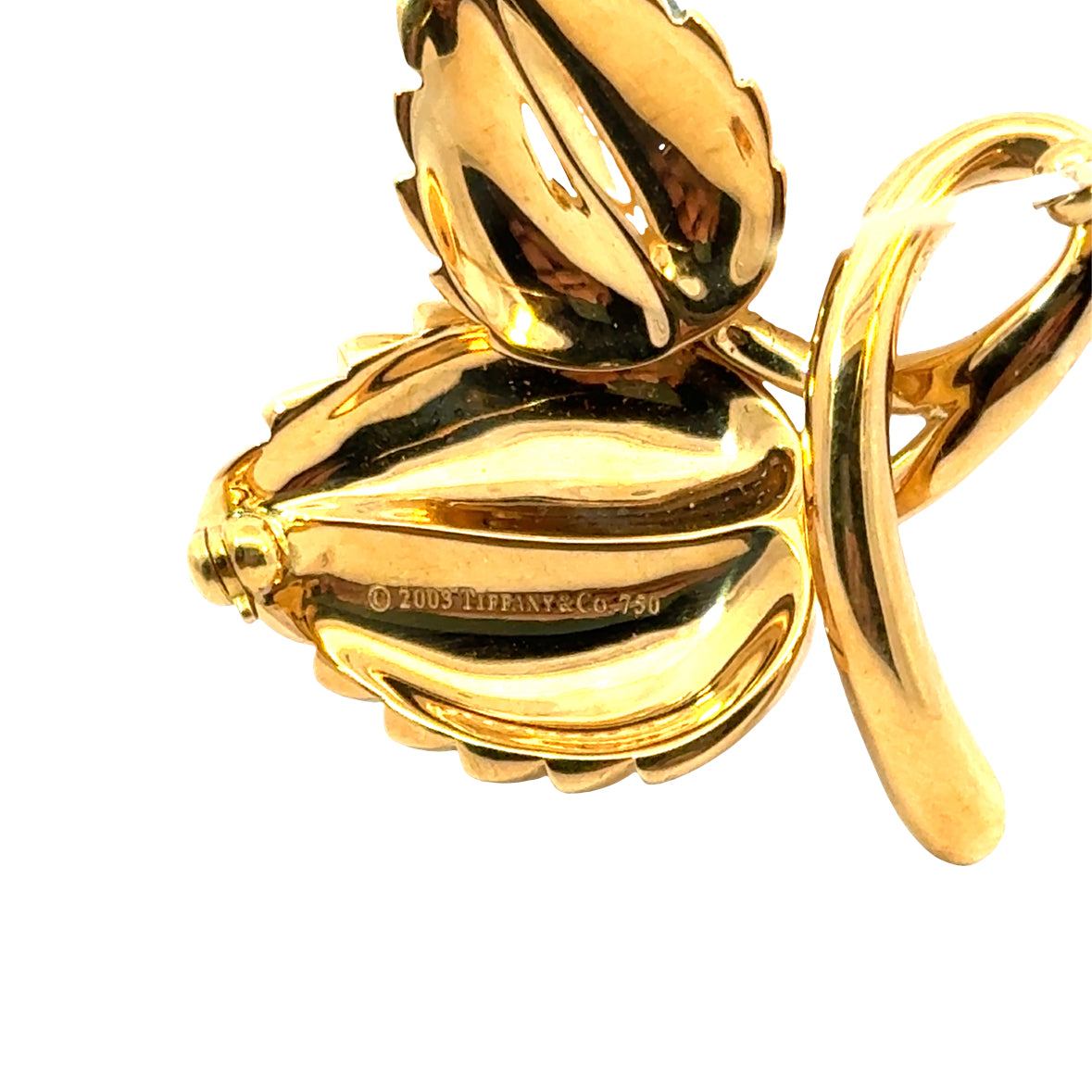 Tiffany & Co. 18K Yellow Gold Strawberry Leaf Brooch  – Diamond Accent