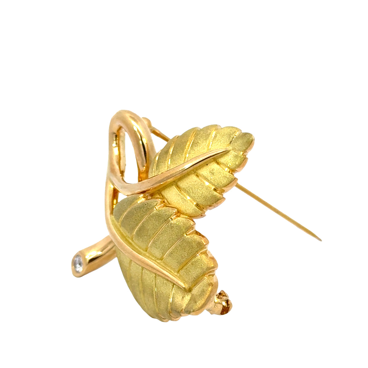 Tiffany & Co. 18K Yellow Gold Strawberry Leaf Brooch  – Diamond Accent