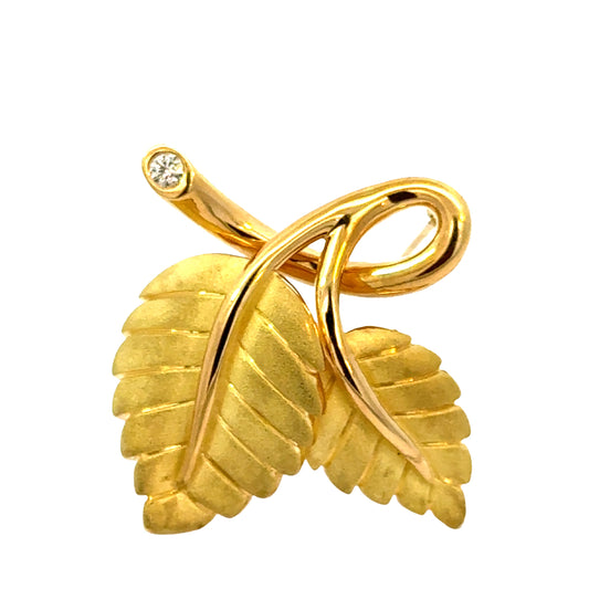Tiffany & Co. 18K Yellow Gold Strawberry Leaf Brooch  – Diamond Accent
