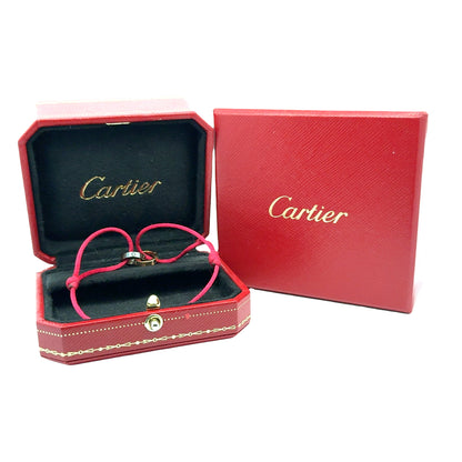 Cartier Love Charity Bracelet – 18K Rose Gold, Black Ceramic & Diamonds – Red Silk Cord