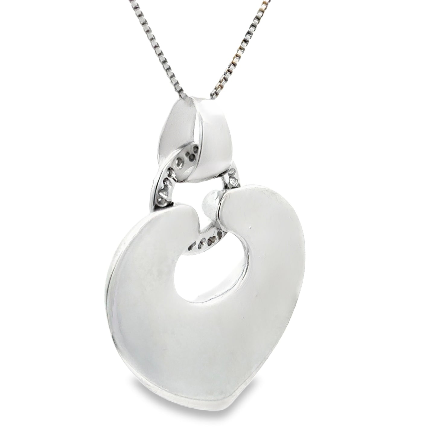 BVLGARI Signature Heart Pendant – 18K White Gold & Diamonds