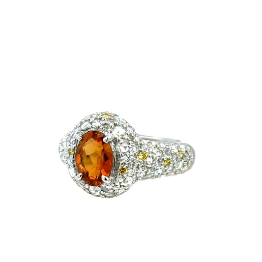 John Hardy 18K White Gold Spessartite Garnet & Diamond Ring