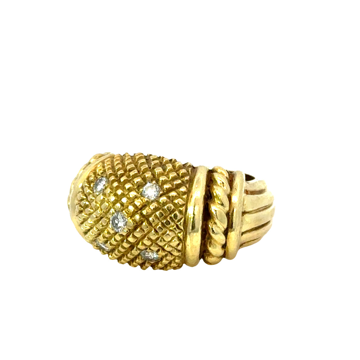 Judith Ripka 18K Gold Diamond Textured Dome Ring