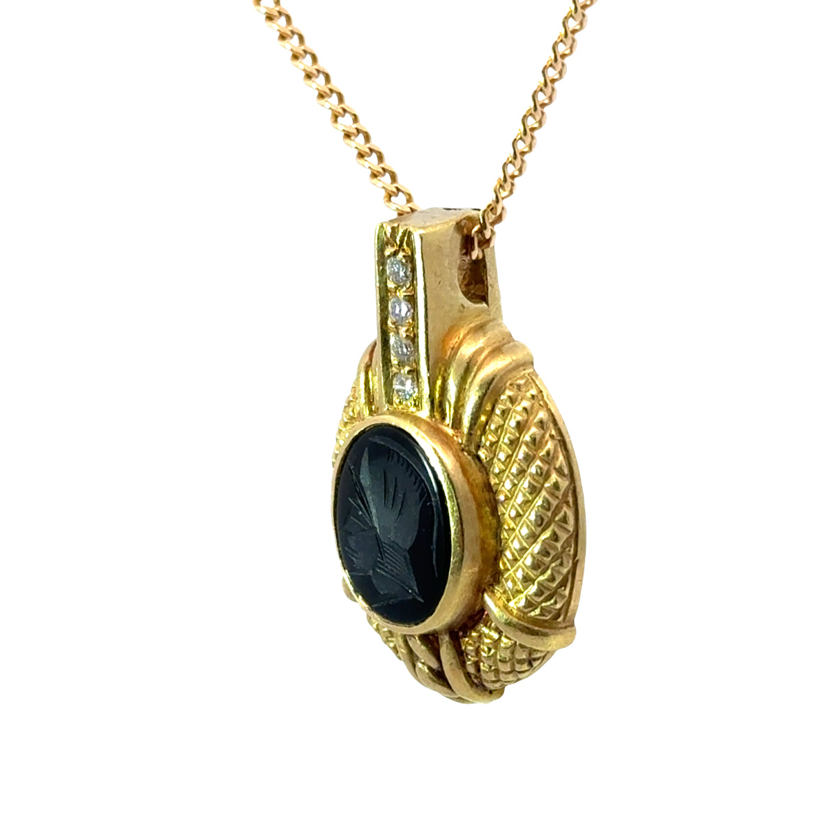 Judith Ripka 18K Yellow Gold Carved Onyx Pendant with Diamond Accents