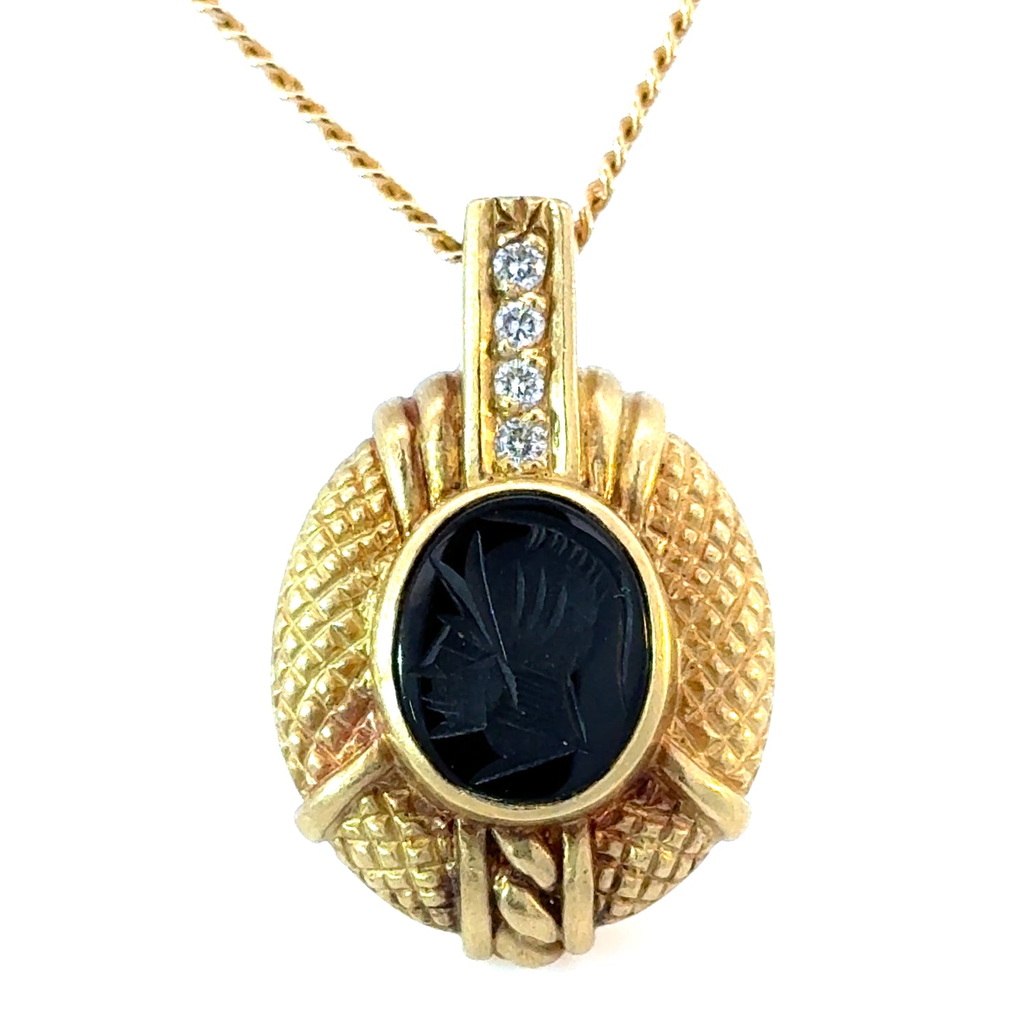 Judith Ripka 18K Yellow Gold Carved Onyx Pendant with Diamond Accents