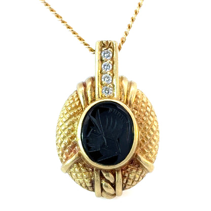 Judith Ripka 18K Yellow Gold Carved Onyx Pendant with Diamond Accents