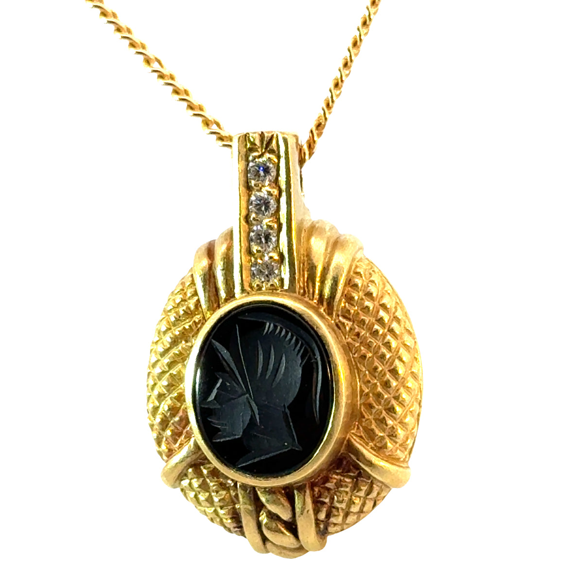 Judith Ripka 18K Yellow Gold Carved Onyx Pendant with Diamond Accents