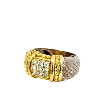 Judith Ripka Sterling Silver Ring with 18K Gold Detailing & Diamonds