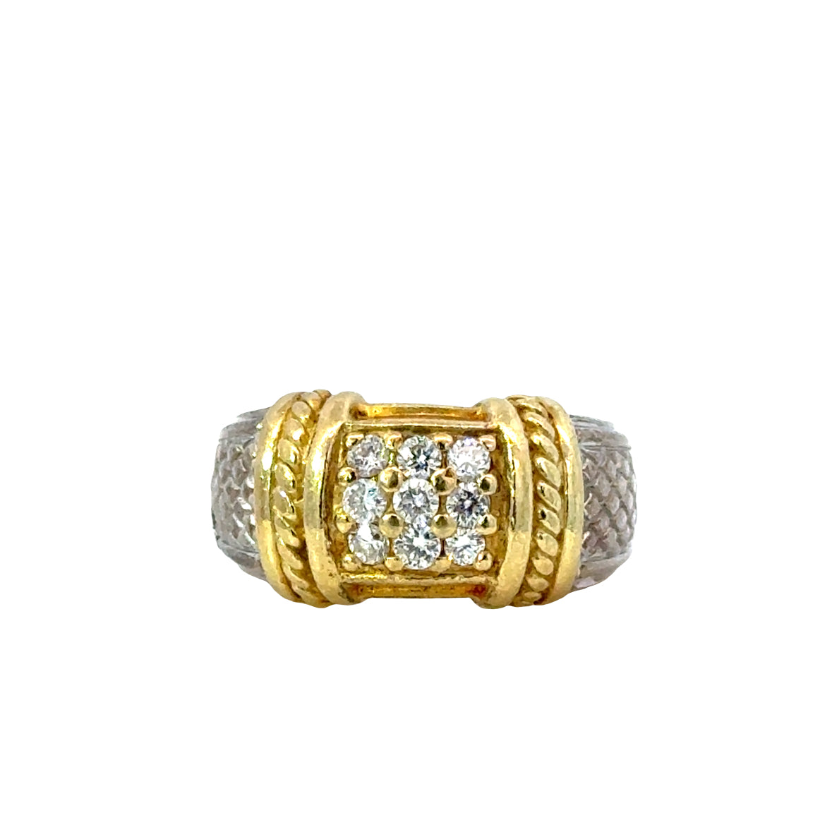 Judith Ripka Sterling Silver Ring with 18K Gold Detailing & Diamonds