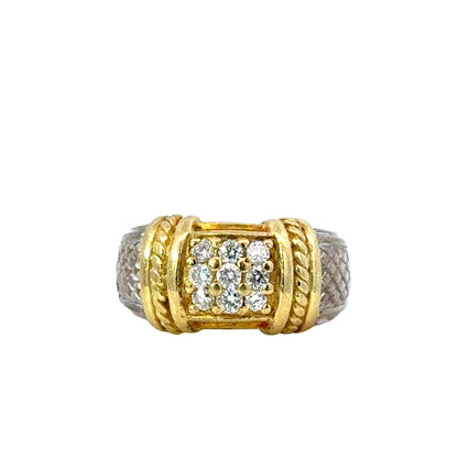 Judith Ripka Sterling Silver Ring with 18K Gold Detailing & Diamonds