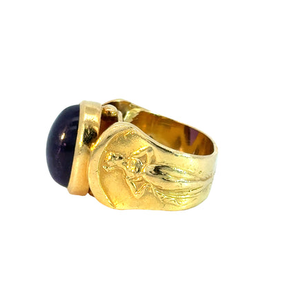 Athena 18K Yellow Gold Ring with Amethyst & Mythological Figures