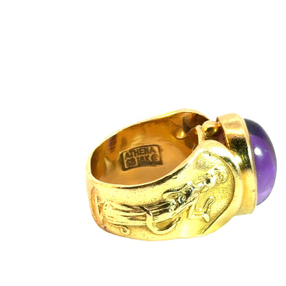 Athena 18K Yellow Gold Ring with Amethyst & Mythological Figures