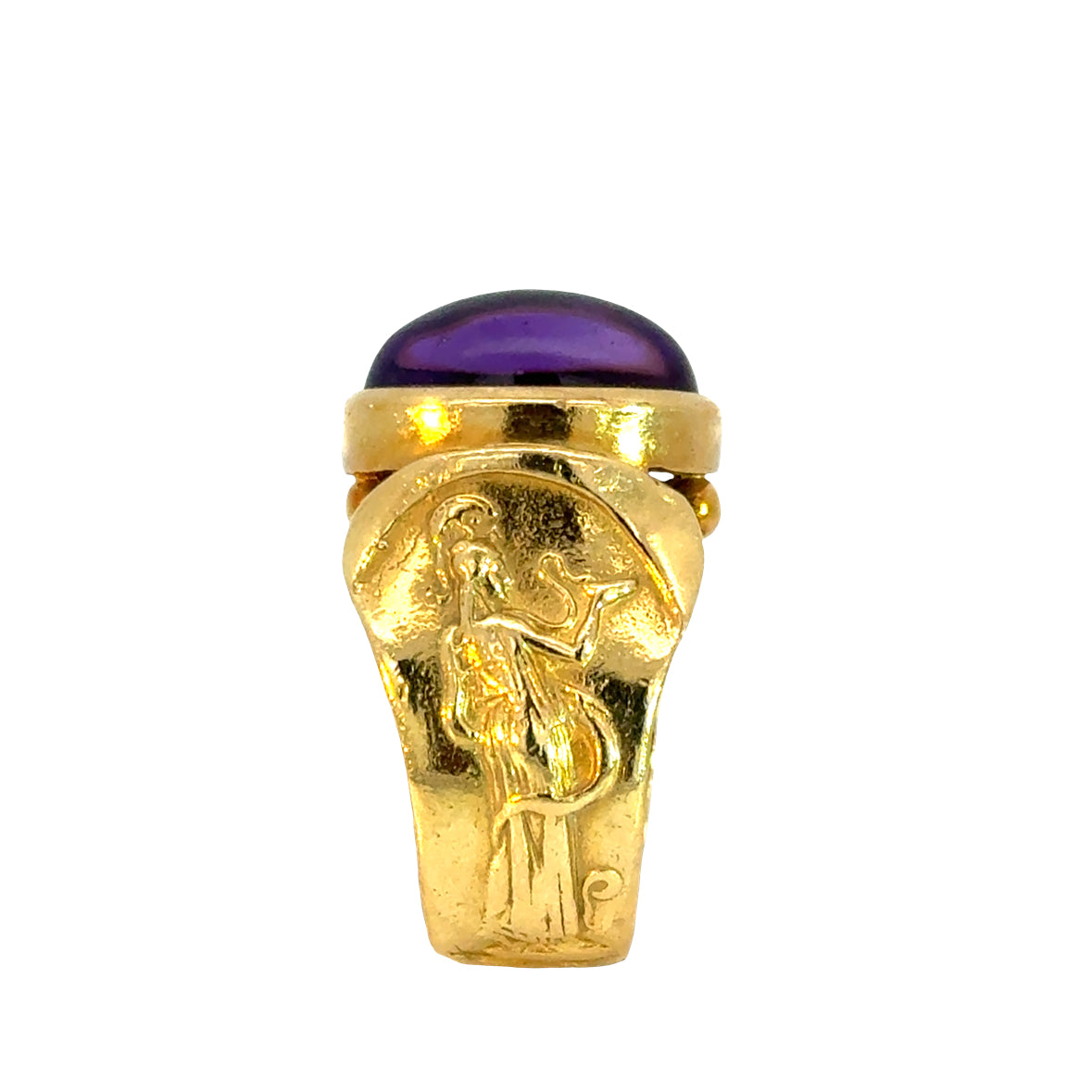 Athena 18K Yellow Gold Ring with Amethyst & Mythological Figures