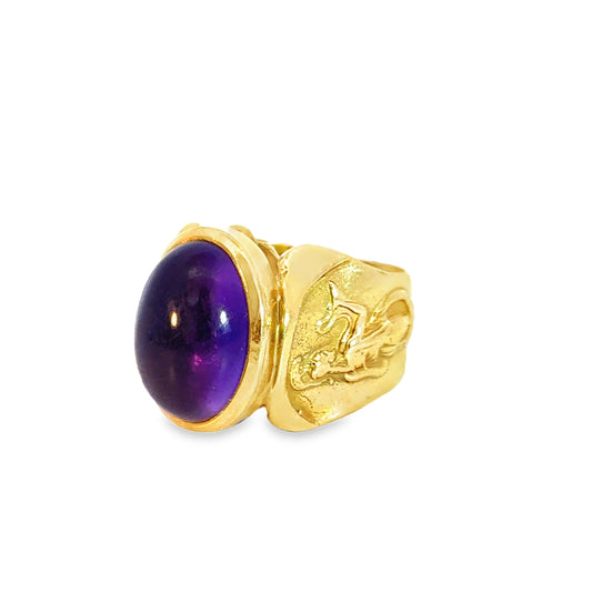 Athena 18K Yellow Gold Ring with Amethyst & Mythological Figures