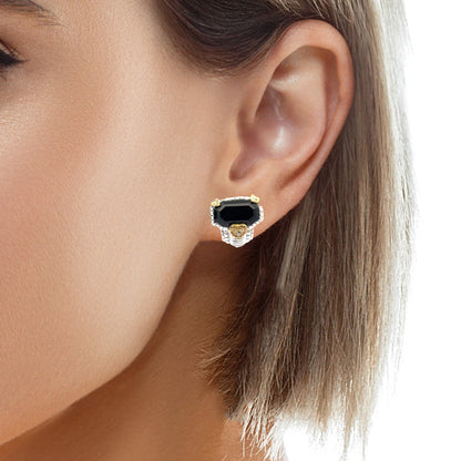 Judith Ripka Sterling & 18K Gold Black Onyx Diamond Earrings