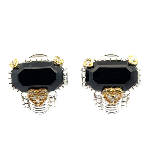 Judith Ripka Sterling & 18K Gold Black Onyx Diamond Earrings