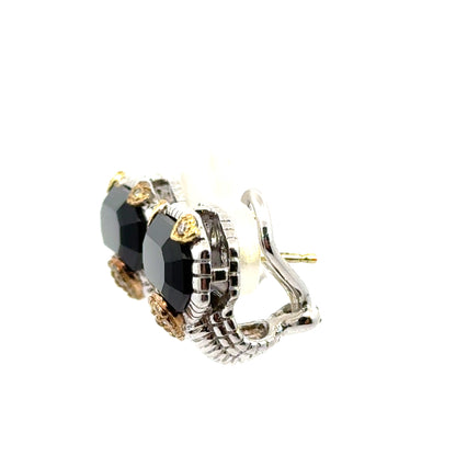 Judith Ripka Sterling & 18K Gold Black Onyx Diamond Earrings