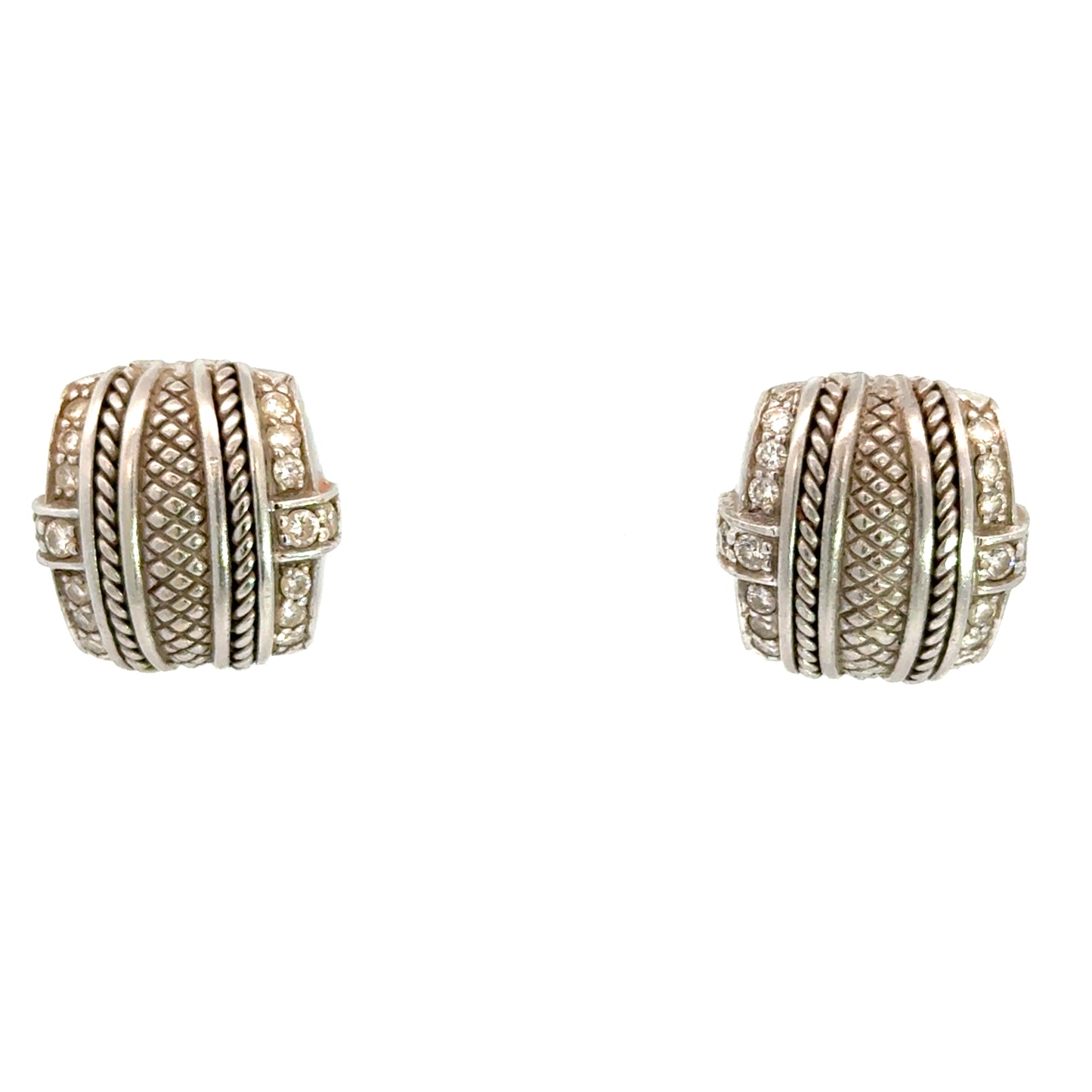 18K White Gold Judith Ripka Basket-Weave Diamond Earrings