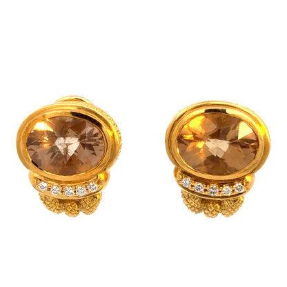 Judith Ripka Citrine & Diamond Earrings in 18K Yellow Gold – Convertible Clip-On/Pendants