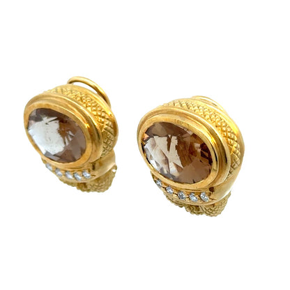 Judith Ripka Citrine & Diamond Earrings in 18K Yellow Gold – Convertible Clip-On/Pendants