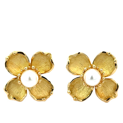 Tiffany & Co. Pearl & 18K Yellow Gold Flower Earrings